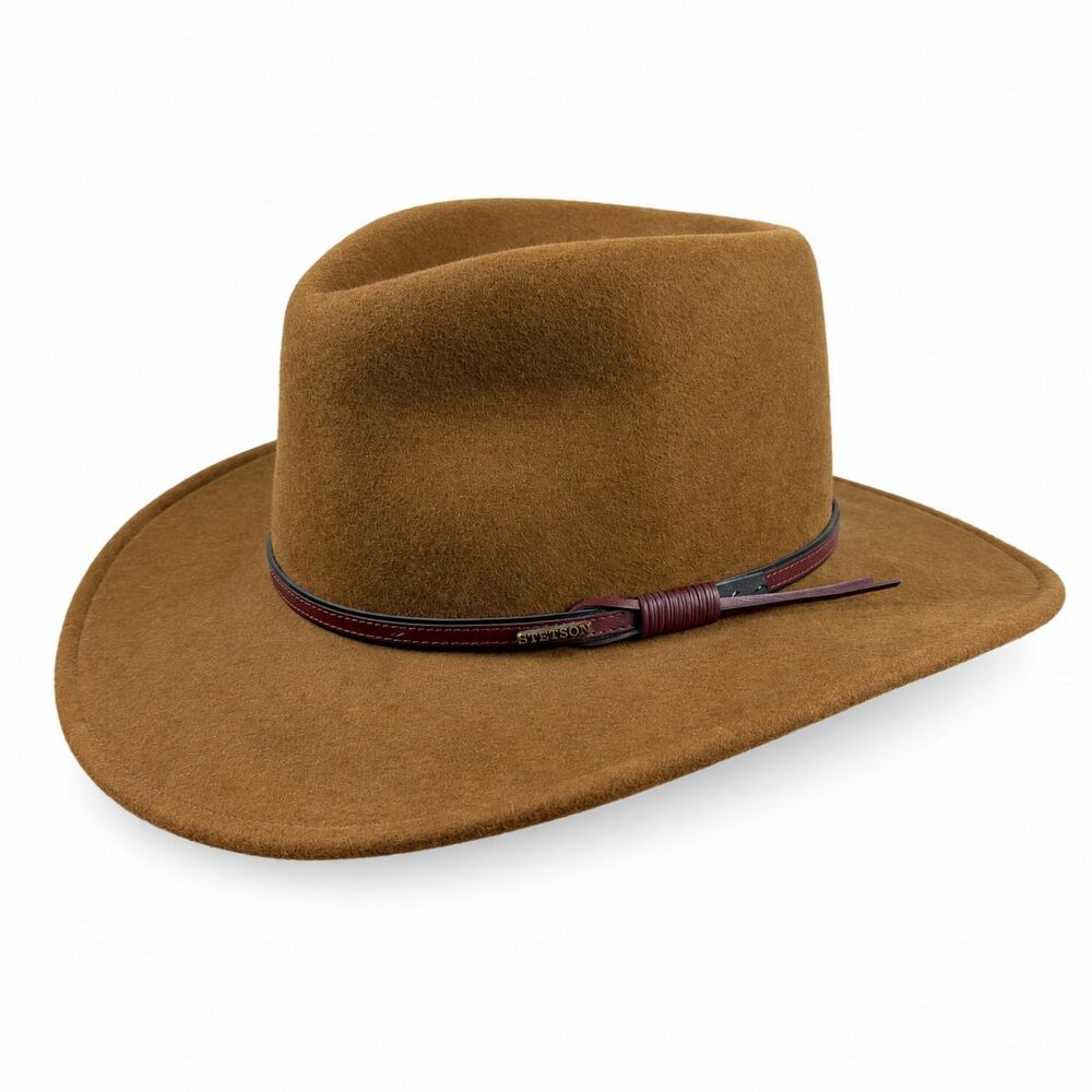 Stetson Bozeman Outdoor Hat  100% Wool Mens L Light Brown Crushable Western USA